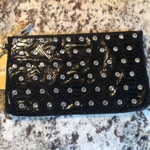 Black rhinestone black snakeskin clutch
